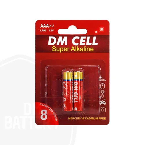 باتری نیم قلمی سوپر آلکالاین DM CELL | کارت 2 عددی | AAA